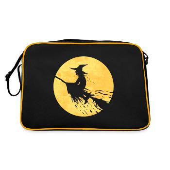 Witch On A Broom Flying In Front Of The Moon On - Retro Bag - black/gold - Back