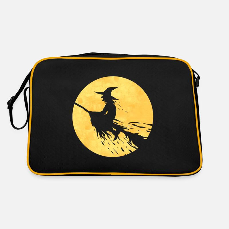 Witch On A Broom Flying In Front Of The Moon On Retro Tasche