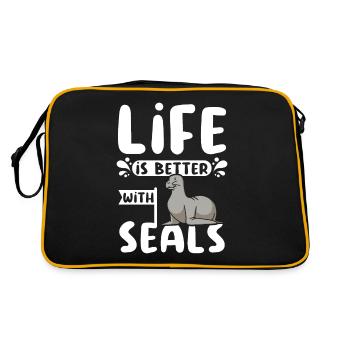 Life is better with seals - Retro Tasche - Schwarz/Gold - Hinten
