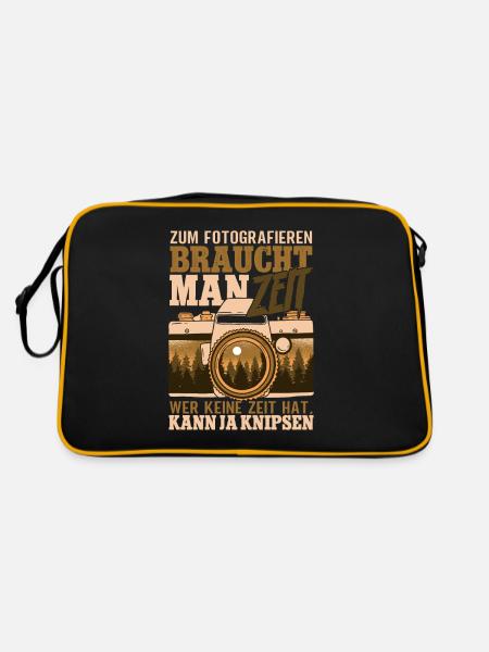 Zum Fotografieren braucht man Zeit Fotografen - Retro Tasche - Schwarz/Gold - Hinten