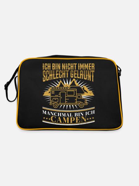 Campingplatz Camping Lager Camper Spruch Lustig - Retro Tasche - Schwarz/Gold - Hinten