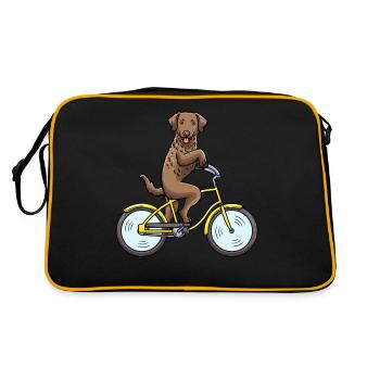 Chesapeake Bay Retriever Hund Auf Fahrrad - Retro Tasche - Schwarz/Gold - Hinten