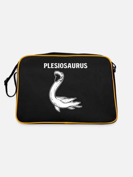 Plesiosaurus Dinosaur - Retro Tasche - Schwarz/Gold - Hinten
