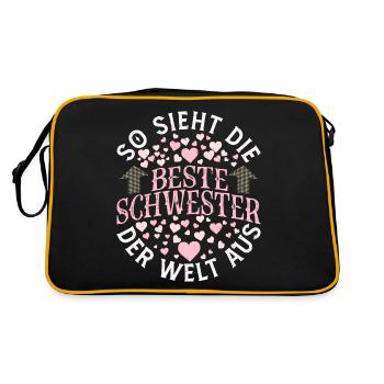 Beste Schwester Der Welt Aus Lustig Schwesterchen - Retro Tasche - Schwarz/Gold - Hinten