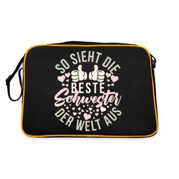 Beste Schwester Der Welt Aus Lustig Schwesterchen - Retro Tasche - Schwarz/Gold - Hinten