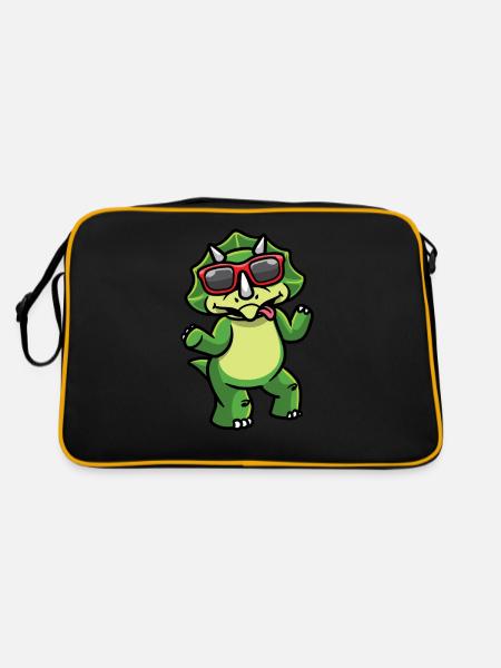 Sturer Triceratops Dinosaurier Dino Jungen - Retro Tasche - Schwarz/Gold - Hinten