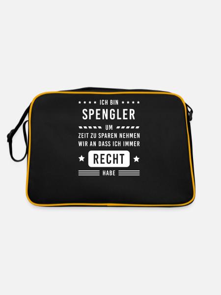 Spengler I Installateur Blech Handwerker Motiv für - Retro Tasche - Schwarz/Gold - Hinten