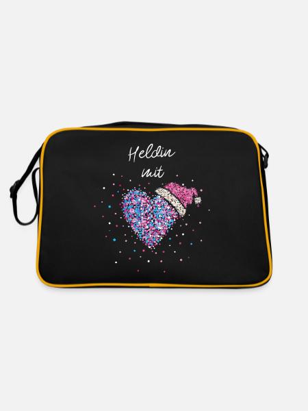 Heldin mit Herz Weihnachtsoutfit Nikolausmütze - Retro Tasche - Schwarz/Gold - Hinten
