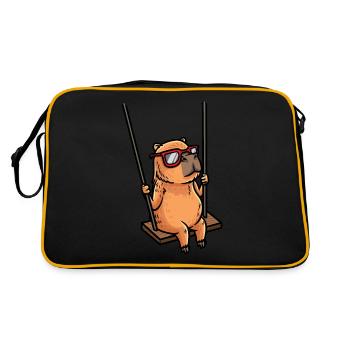 Capybara Schaukeln Schaukel Lustig - Retro Tasche - Schwarz/Gold - Hinten