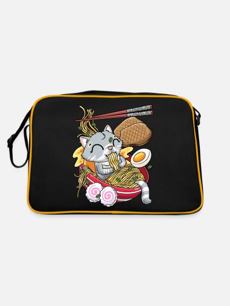 Kawaii Katze Ramen Nudeln Anime Liebhaber - Retro Tasche - Schwarz/Gold