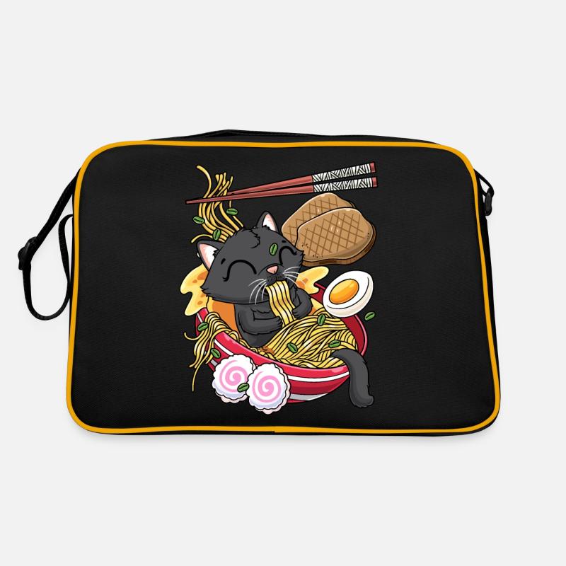 Kawaii Black Cat Ramen Noodles Anime Lovers Retro Bag