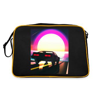 Synthwave Outrun Sports Car Beach Sunset - Retro Bag - black/gold - Back
