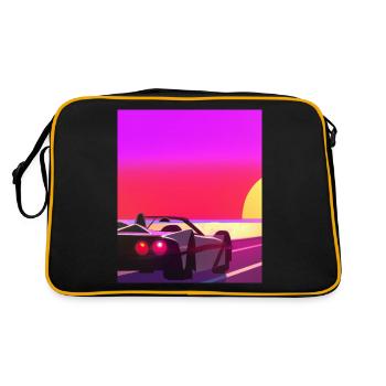 Synthwave Outrun Sports Car Sunset - Retro Bag - black/gold - Back