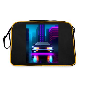 Vaporwave Aesthetic Sports Car Rain Skyscrapers - Retro Bag - black/gold - Back
