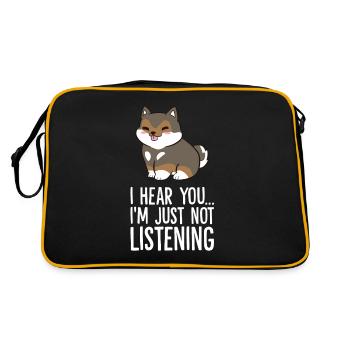 Shikoku Hund Ich höre dich, ich höre nur nicht zu - Retro Tasche - Schwarz/Gold - Hinten
