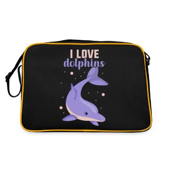 Ich Liebe Delfine Delphin Delphine Delfin - Retro Tasche - Schwarz/Gold - Hinten