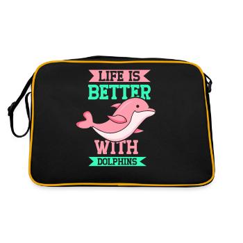 Das Leben Ist Besser Mit Delfinen Delfine Delfin - Retro Tasche - Schwarz/Gold - Hinten