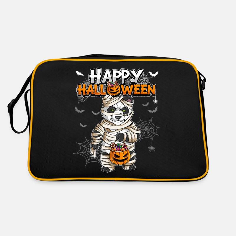 Halloween Panda Mumie - Retro Tasche - Schwarz/Gold