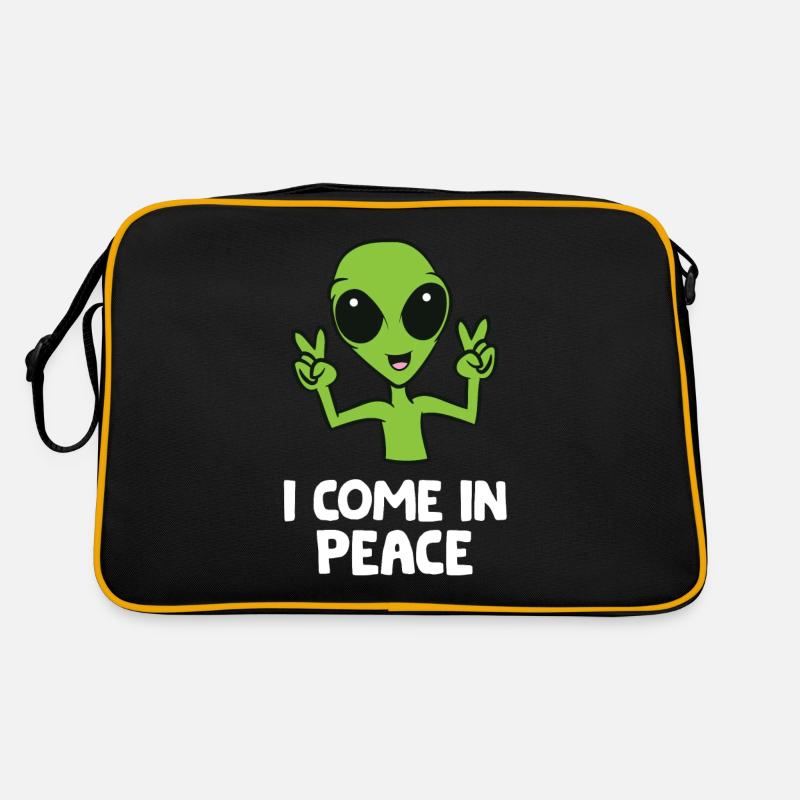 Alien I Come In Peace Space Rave EDM Musik Alien - Retro Tasche - Schwarz/Gold