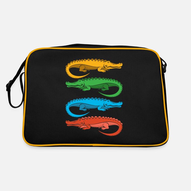 Alligator Alligatoren Krokodil Krokodile - Retro Tasche - Schwarz/Gold