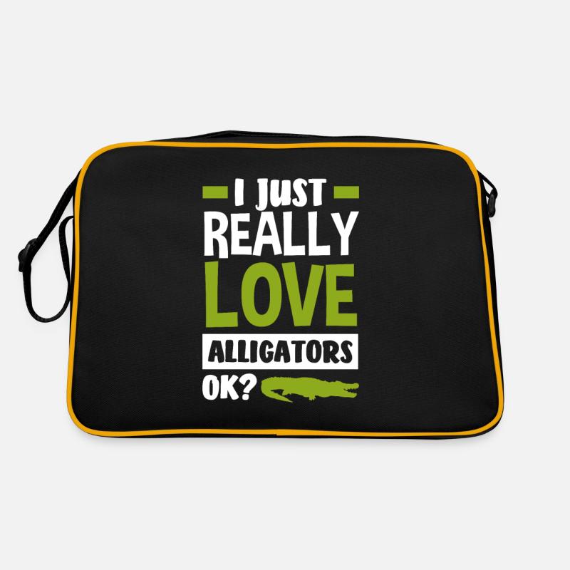 Alligator Alligatoren Krokodil Krokodile - Retro Tasche - Schwarz/Gold