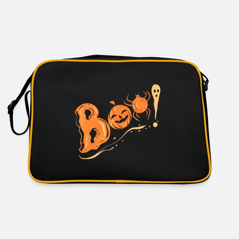 Boo Pumpkin Spider Ghost Scary Halloween - Retro Tasche - Schwarz/Gold