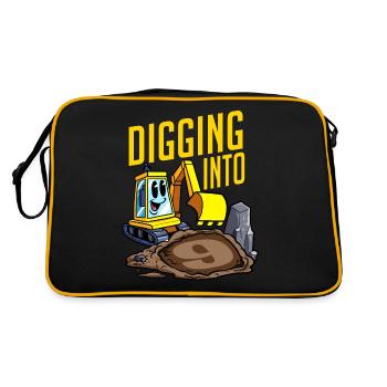 Conducteur de pelle creusant dans une pelle de 9 ans - Sac Retro - noir/or - Dos