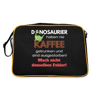 Dinosaurier Haben Keinen Kaffee Getrunken - Retro Tasche - Schwarz/Gold - Hinten