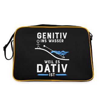 Lehrer Deutschlehrer Genitiv ins Wasser weil es - Retro Tasche - Schwarz/Gold - Hinten