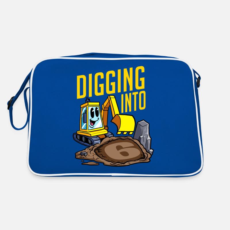 Baggerfahrer gräbt sich in Bagger zum 6. Geburtstag Retro Tasche