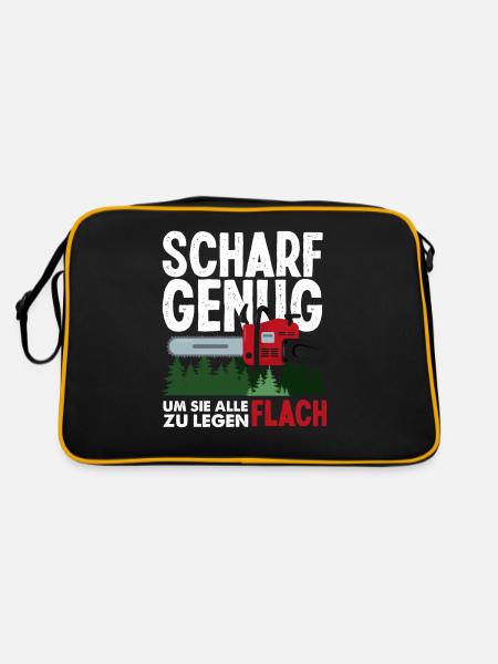Kettensäge Waldarbeiter Holzfäller Spruch - Retro Tasche - Schwarz/Gold - Hinten