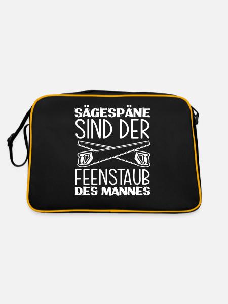 Sägespäne Schreiner Holzarbeiter Männer Mann - Retro Tasche - Schwarz/Gold - Hinten