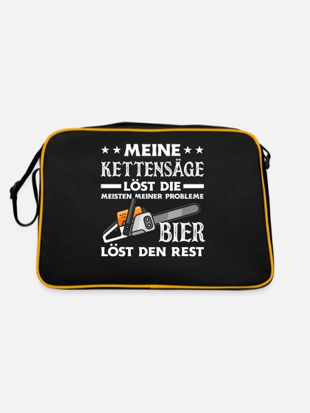 Kettensäge Bier Liebhaber Geschenk - Retro Tasche - Schwarz/Gold - Hinten