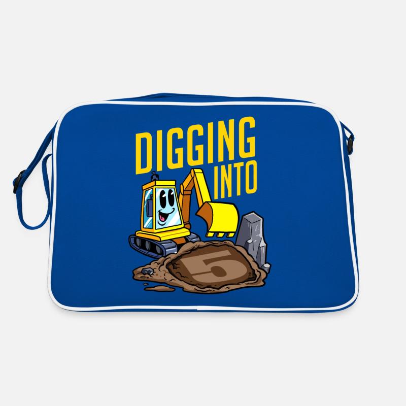 Excavator Driver Digging Into 5 Birthday Excavator Retro Bag