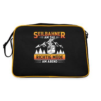 Seilbahner Am Tag Müde Am Abend Bergbahn Lustig - Retro Tasche - Schwarz/Gold - Hinten