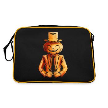 Realistic Jack O Lantern Pumpkin Man In Suit - Retro Tasche - Schwarz/Gold - Hinten