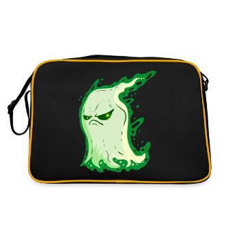 Grumpy Green Spirit Ghost On Halloween - Retro Tasche - Schwarz/Gold - Hinten