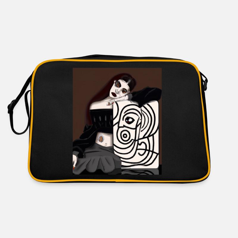 Kubismus Kunst Goth Mädchen Mit Einem Gemälde In Retro Tasche