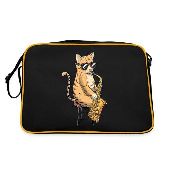 Katze Spielt Saxophon Saxophonist Jazz - Retro Tasche - Schwarz/Gold - Hinten