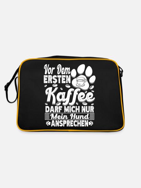 Kaffee Hund Hundehalter Kaffeetrinker Liebhaber - Retro Tasche - Schwarz/Gold - Hinten