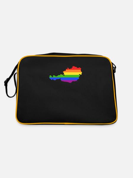 Österreich Regenbogenfahne für LGTBQ-Österreicher - Retro Tasche - Schwarz/Gold - Hinten