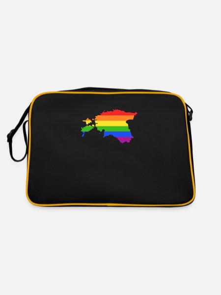 Estland Regenbogenflagge für stolze LGTBQ-Esten - Retro Tasche - Schwarz/Gold - Hinten