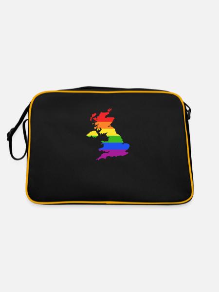 Vereinigtes Königreich Regenbogen für LGTBQ Briten - Retro Tasche - Schwarz/Gold - Hinten