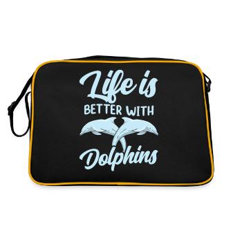 Das Leben Ist Besser Mit Delfinen Delfine Delfin - Retro Tasche - Schwarz/Gold - Hinten