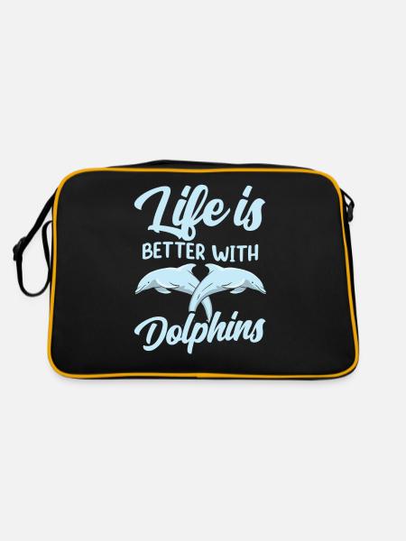 Das Leben Ist Besser Mit Delfinen Delfine Delfin - Retro Tasche - Schwarz/Gold - Hinten