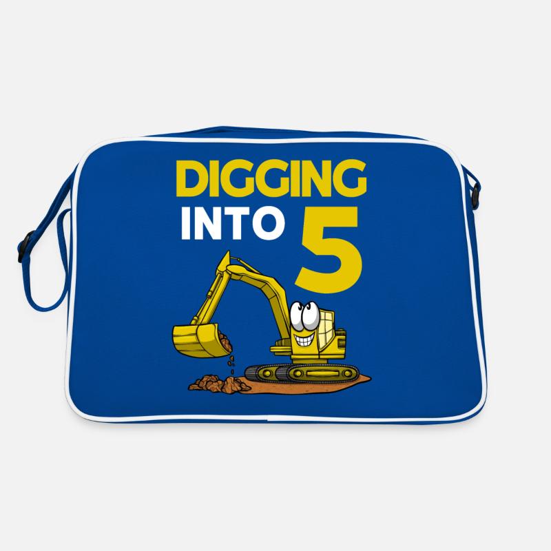 Baggerfahrer gräbt sich in Bagger zum 5. Geburtstag Retro Tasche