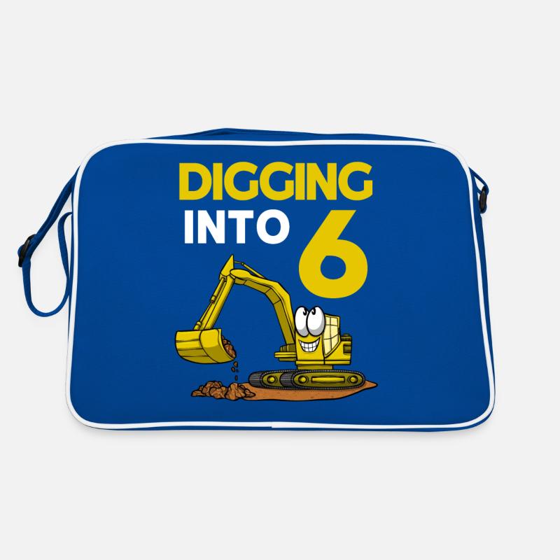 Baggerfahrer gräbt sich in Bagger zum 6. Geburtstag Retro Tasche