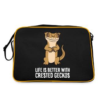 Life Is Better With Crested Geckos Reptile Lizard - Retro Bag - black/gold - Back