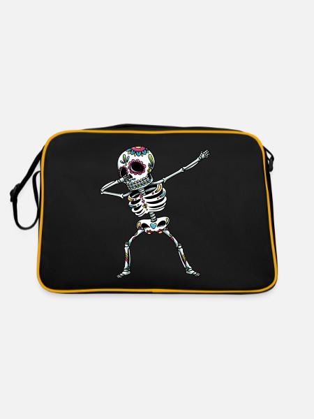 Dabbing Sugar Skull Skeleton Dia De Los Muertos - Retro Bag - black/gold - Back