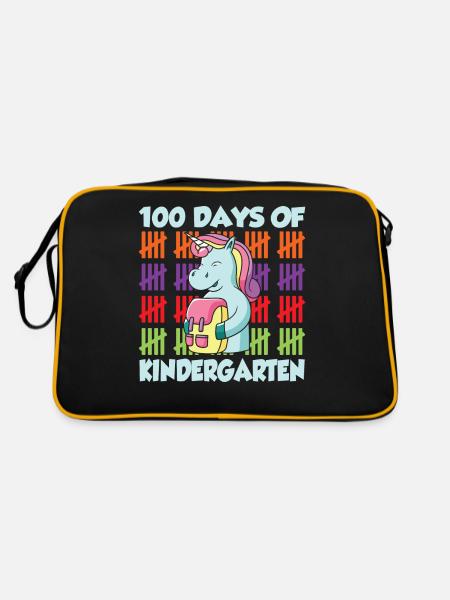 100 Days Kindergarten Sayings Sweet Team Funny - Retro Bag - black/gold - Back